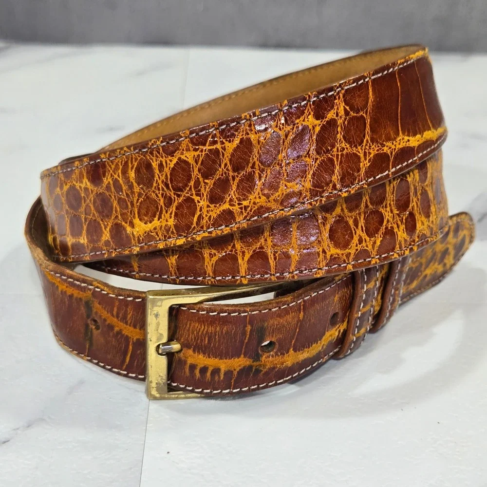 Vintage Kleinberg Sherrill American Alligator Belt Mens 44 Brown Exotic Leather